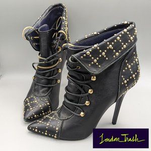 London Trash Gold Jeweled Accented Stileto Boot with Purple bottoms Size 8.5